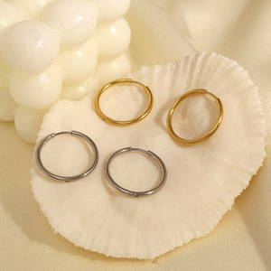 Hoop Earrings Gold Plated Stainless Steel Geometric Circle Everyday Wear - Product Image 3