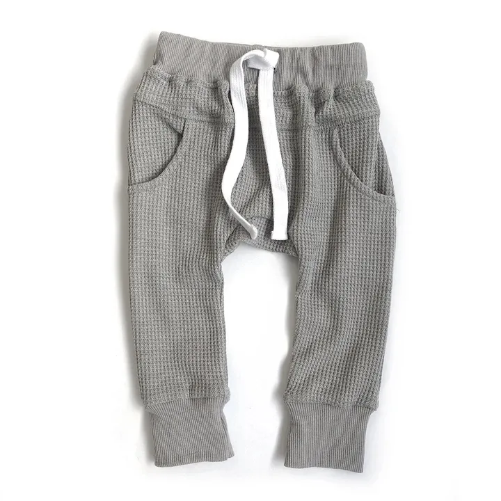 กางเกงฮาเร็มสำหรับเด็กทารก,กางเกงขายาวมีกระเป๋าผ้าคอตตอนมีสายรัดเอวสีล้วนพร้อมกระเป๋า