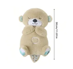 Cute Breathing Otter Plush Toy bear Sleeping Companion Pillow With Sound Soft Stuffed Doll For Kids and Baby