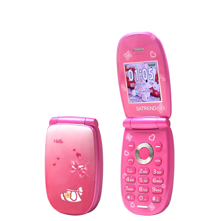 Penjualan Laris Anak-anak Cantik Telepon Seluler Kecil Unlock GSM Keyboard Flip Telepon Seluler Mini