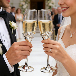 Luxury Metal Leg Silver Plated <strong>Champagne</strong> Glasses 2 Piece Set Wedding Party <strong>Flute</strong> Goblet Custom Branded Gift Box - Product Image 6
