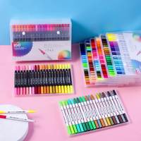 Vente en gros 24 stylos pinceaux à double pointe 24/48/60/72/100 marqueurs d'art pinceau pointe aquarelle ensemble de stylos pinceau à double pointe marqueur d'art