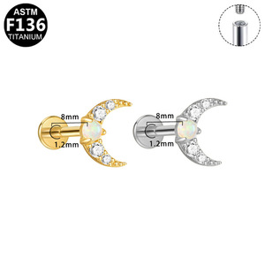Boucles d'oreilles clous lune plaquées titane F136 en alliage de titane, sertissage à griffes, bijoux de piercing tendance pour soirée - Product Image 3