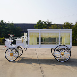 รถม้าศพสไตล์ยุโรปสีขาวพร้อมฝาครอบล้อสีทองสำหรับใช้ในการพิธีศพ - Product Image 4