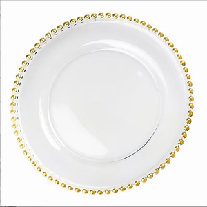 Plato Decorativo de Plástico Transparente Acrílico con Borde Dorado, Diseño Retro de Lujo para Cargador de Tablet - Product Image 1