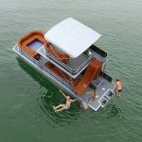 Bateau ponton de luxe à double pont de 27 pieds, personnalisable, directement de l'usine, en fibre de verre, avec moteur soudé, polyvalent pour les loisirs nautiques en extérieur
