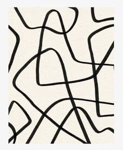 Tapis abstrait minimaliste |   Tapis à poils ras faits à la main, crème et noir, à lignes courbes, avec envers en latex, pour chambre et salon - Product Image 2
