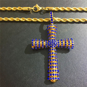 Womenn/hommes plaqué or plein cristal diamant croix collier bijoux - Product Image 5