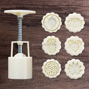 Molde redondo de plástico ABS para hacer galletas, cortador de masa Popular, sello de flores, mooncake