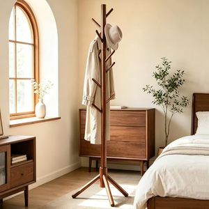 Factory Custom Space Saving Wooden Standing Coat Holder OEM ODM Bespoke Multi Hook Adjustable Non-Folding <b>Storage</b> - Product Image 2
