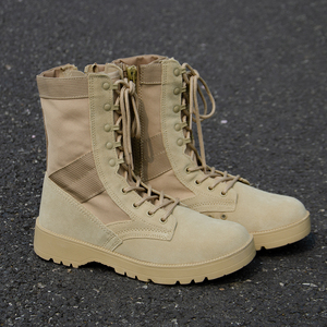 Bottes tactiques de combat en cuir de vachette imperméables et antidérapantes pour hommes, à tige haute, noires/khaki, 1,5 kg - Product Image 4