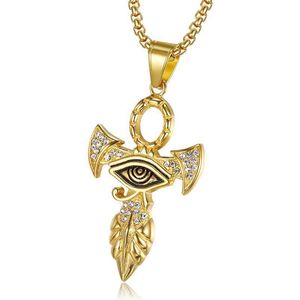 Vente en gros Nouveaux bijoux hip-hop européens et américains en cuivre plaqué or, chaîne à maillons sertie de diamants, œil d'Horus, <span class=keywords><strong>croix</strong></span> <span class=keywords><strong>Ankh</strong></span> - Product Image 1