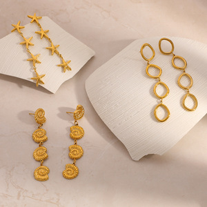 Boucles d'oreilles pendantes géométriques en acier inoxydable plaqué or 18 carats pour femmes, bijoux tendance - Product Image 4