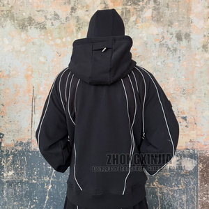 Private Label Double Zipper Heavyweight Cotton Panel Ninja Zip up Reflective Piping Mesh Panel Reflective Stripe <strong>Techwear</strong> <strong>Hoodie</strong> - Product Image 4