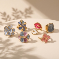 Cincin Baja Anti Karat Berlapis Emas 18K Model Bola Terpilin Enamel Vintage Motif Bunga Warna Kontras Simpul Cincin Statement Perhiasan Tahan Air