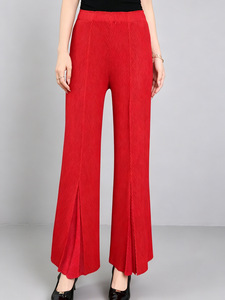 Pantalones plisados Miyake de pierna ancha casuales para mujer, pantalones casuales sueltos de cintura alta con abertura, ropa occidental para mujer, venta al por mayor de ropa a granel - Product Image 5