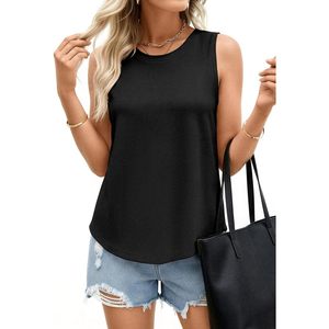 Women Tank <b>Tops</b> Sleeveless Wide Strap Loose Fit Breathable Knitted Summer Casual Workout Shirt - Product Image 3