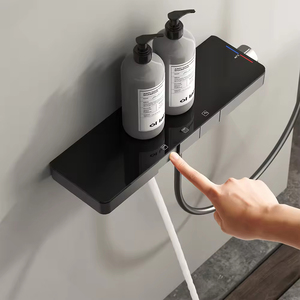 Juego de ducha de almacenamiento oculto, estante mezclador termostático integrado montado en la pared, combinación de grifo de baño de mano con cabezal de lluvia - Product Image 4