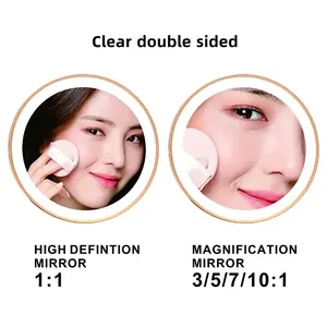 8 นิ้ว Rose Gold ติดผนังแต่งหน้ากระจก LED 3X-10X แว่นขยาย USB <span class=keywords><strong>Charing</strong></span> สองด้านห้องน้ําสมาร์ท 3 สีกระจกเครื่องสําอาง - Product Image 2