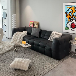 Juego de Sofás de Alta Calidad para Sala de Estar, Diseño Moderno de Cuero de Lujo, Sofá Negro Cómodo para el Hogar - Product Image 2
