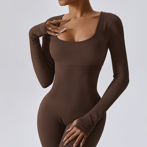 Combinaisons de Yoga grande taille sans couture pour filles, combinaisons de sport une pièce à manches longues - Product Image 5