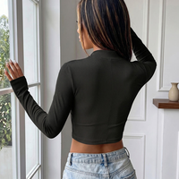 T-shirt haut en polyester à manches longues et col en V profond, coupe ajustée, style minimaliste européen et américain, pour femme, transfrontalier
