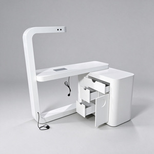 Table de manucure professionnelle avec bande lumineuse LED et rangement multi-tiroirs pour salon de manucure et studio de cils - Product Image 4