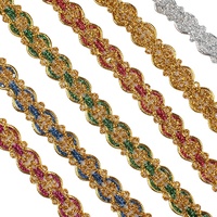 Bordure en dentelle métallique tressée de 14 mm pour costumes de Noël, tissu doré pour la confection de robes de scène, couture textile, garnitures en cordon festonné