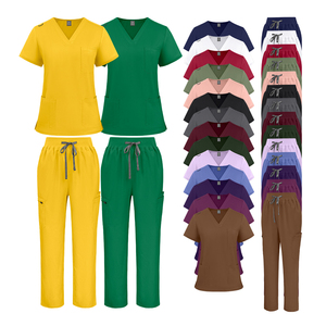Nouvelle conception, ensemble d'uniformes classiques pour infirmières, haut à col en V, pantalon droit, usage hospitalier, 72 % polyester, 22 % rayonne, 6 % élasthanne, logo personnalisé - Product Image 1
