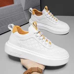 New Arrival Men's Casual Sneakers White Fashion PU Leather Breathable Lace-up Board Shoes For Men Wholesale