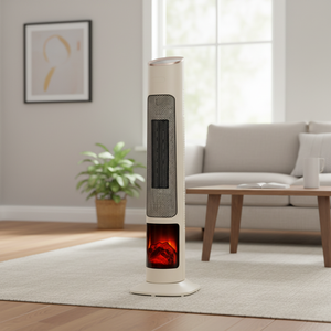 Ventilateur chauffant électrique PTC avec minuterie 8 heures, télécommande, design flamme 3D – Idéal pour l'hiver, compatible électrique et gaz pour la maison - Product Image 4