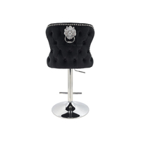 Chaise haute rembourrée moderne en tissu de velours noir avec boucle de traction complète dossier de tabouret chaise haute réglable avec base de couleur argent