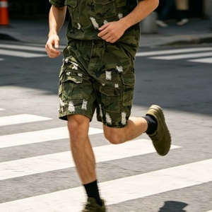 Shorts cargo camouflage pour homme, taille mi-haute, style décontracté, 100% coton toile, multi-poches - Product Image 4