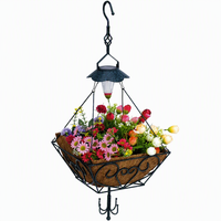 Panier suspendu pour plantes avec éclairage solaire, doublure carrée en fibre de coco, crochet en fer thermolaqué, pour usage quotidien, décoration de jardin et de terrasse