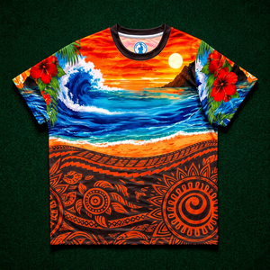 Camiseta de Hombre con Sublimación Tropical Sunset, Manga Corta, Cuello Redondo, Fibra de Bambú, Casual, Sólida, Ecológica, de Secado Rápido y Transpirable - Product Image 1