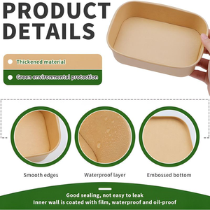 Bol en papier kraft rectangulaire jetable de qualité alimentaire, étanche, résistant à la graisse, avec couvercle, pour salade, sandwich, sushi, plats à emporter - Product Image 3