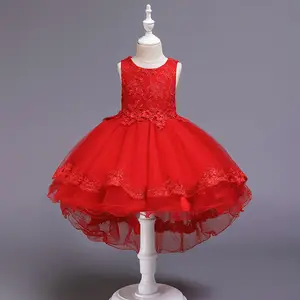 最新明亮的公主裙派对红色连衣裙的十几岁的孩子 3D 花童婚纱