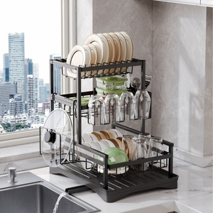 Étagère <span class=keywords><strong>de</strong></span> rangement <span class=keywords><strong>de</strong></span> cuisine à 2 niveaux, en acier inoxydable multi-couches, mobile, non pliable, <span class=keywords><strong>avec</strong></span> panier égouttoir et porte-gobelets - Product Image 4