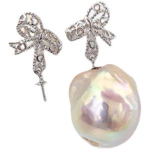 S925 <b>Silver</b> DIY <b>Pearl</b> Accessories 2021 New 7-11mm Round Beads Black and White Empty Stand <b>Earrings</b> - Product Image 5