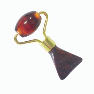 Rouleau facial miniature en pierre rouge et résine avec logo personnalisé, outil de massage beauté unique pour spa, vente en gros - Product Image 3