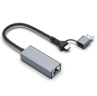 USB C a Ethernet, Hub USB 3,0 de 3 puertos de aluminio con RJ45 10/100/1000 Gigabit Ethernet Adaptador Convertidor LAN con cable, Red USB