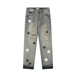 New High Quality Dark/Light Wash Vintage Streetwear Winter <b>Men's</b> Straight Solid Denim <b>Elastic</b> Waistband Breathable 100% Cotton - Product Image 1