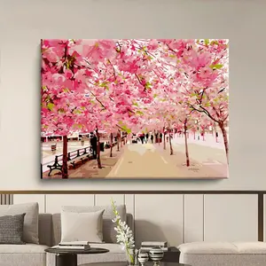 Arte Mural Moderno para Decoración del Hogar, Pintura en Lienzo de Flores, Pintura al Agua de Flores de Cerezo Pintadas a Mano, Pintura por Números - Product Image 1