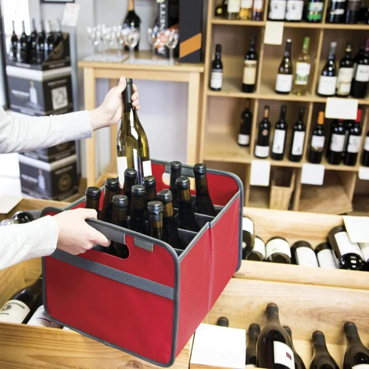 Duurzaam Custom Hoge Kwaliteit 12 Fles Zwart Reizen Opvouwbare Wijn Carrier Bag Picknick Wijn Carry Case