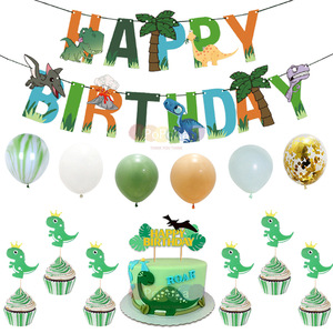 Conjunto de decoración de <span class=keywords><strong>cumpleaños</strong></span> con temática de dinosaurio de dibujos animados, decoración de <span class=keywords><strong>feliz</strong></span> <span class=keywords><strong>cumpleaños</strong></span>, tira de papel brillante para pastel, cartel de letras, globo - Product Image 2