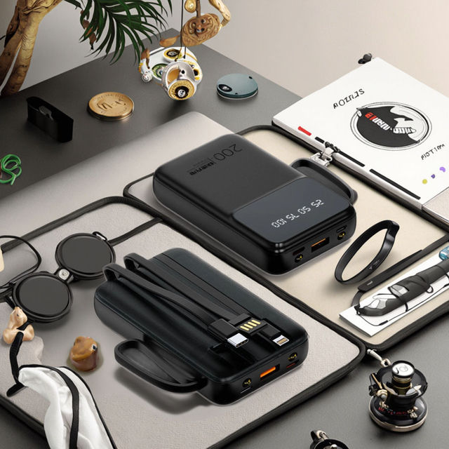 Portable 10000mAh Power Bank with Built-In Cable ABS Mini Material for Promotions