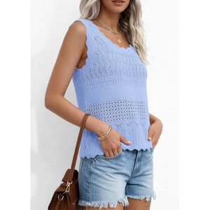 Débardeur en crochet pour femme, sans manches, bleu, en dentelle, style bohème, pour l'été, 100% coton, respirant, vêtement d'extérieur - Product Image 6