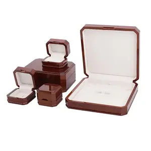 Customized logo pu leather high-end hand carved jewelry storage box decorative necklace ring watch wooden jewelry box