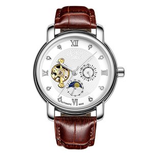 <span class=keywords><strong>Montre</strong></span> mécanique <span class=keywords><strong>à</strong></span> cinq aiguilles incrustée de diamants, <span class=keywords><strong>montre</strong></span> squelette tourbillon soleil lune étoile avec bracelet en cuir pour homme - Product Image 3