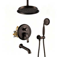 Kit de douche en laiton antique avec pommeau de pluie doré brossé et valve d'équilibrage de pression pour appartement et hôtel